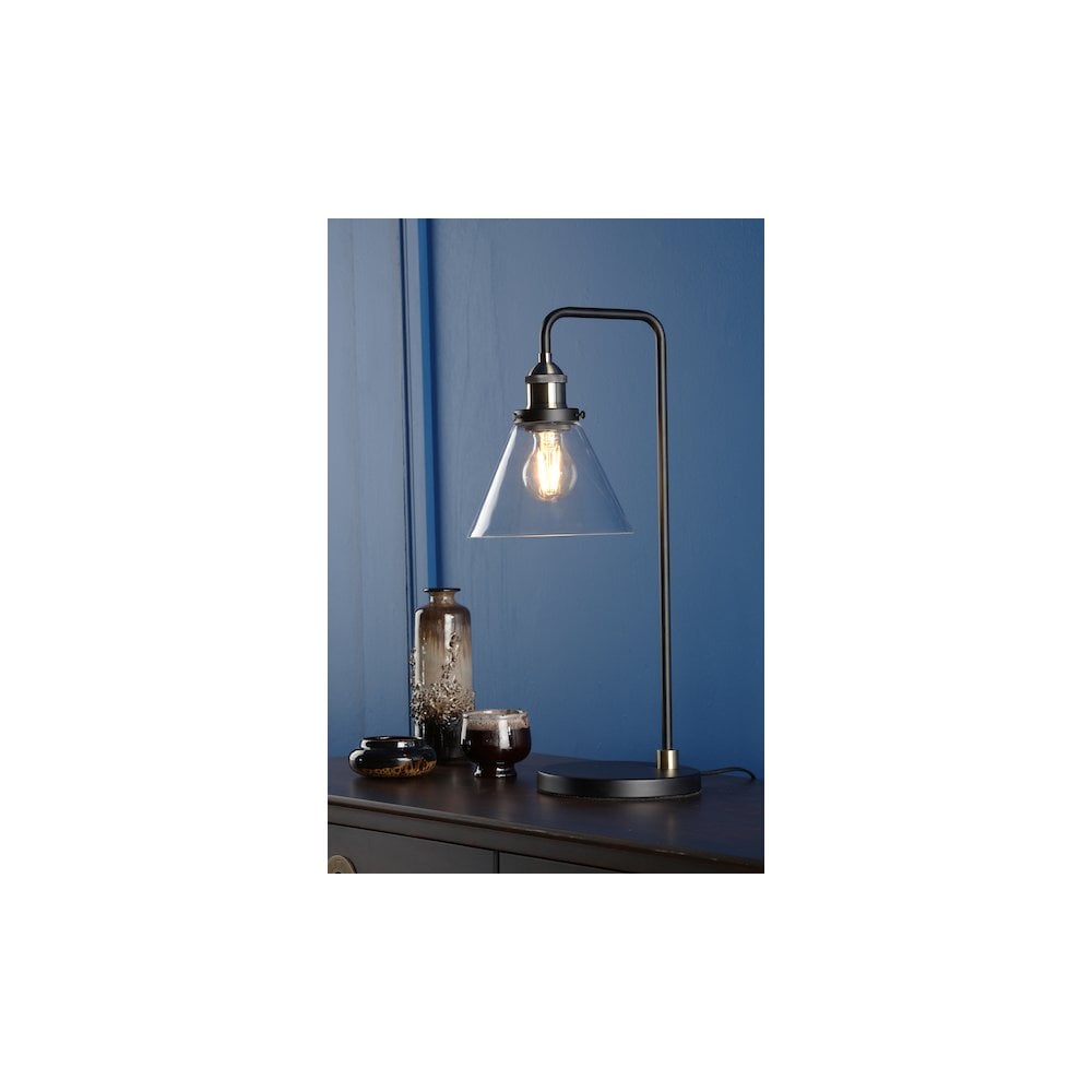Dar RAY4275 | Ray Table Lamp | Antique Brass Base with Clear Glass Shade