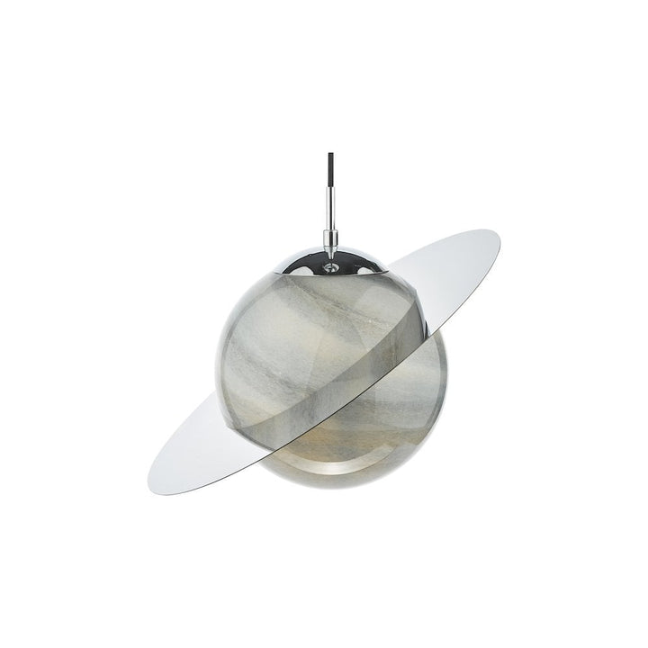 Dar SAT0150 | Saturn Pendant | Planet-Style | Marble Effect Glass & Polished Chrome