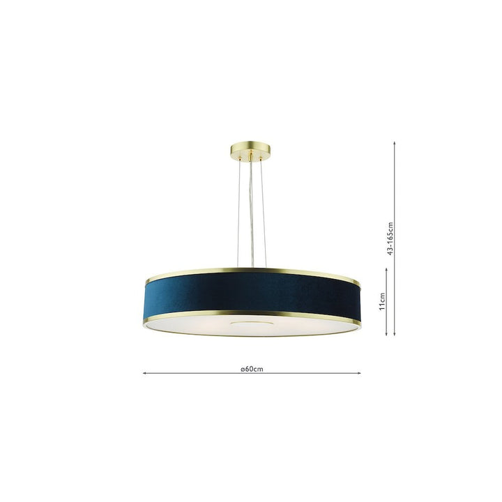 Dar Lighting ALV1723 | Alvaro Pendant | 6-Light | Brushed Brass & Blue Shade