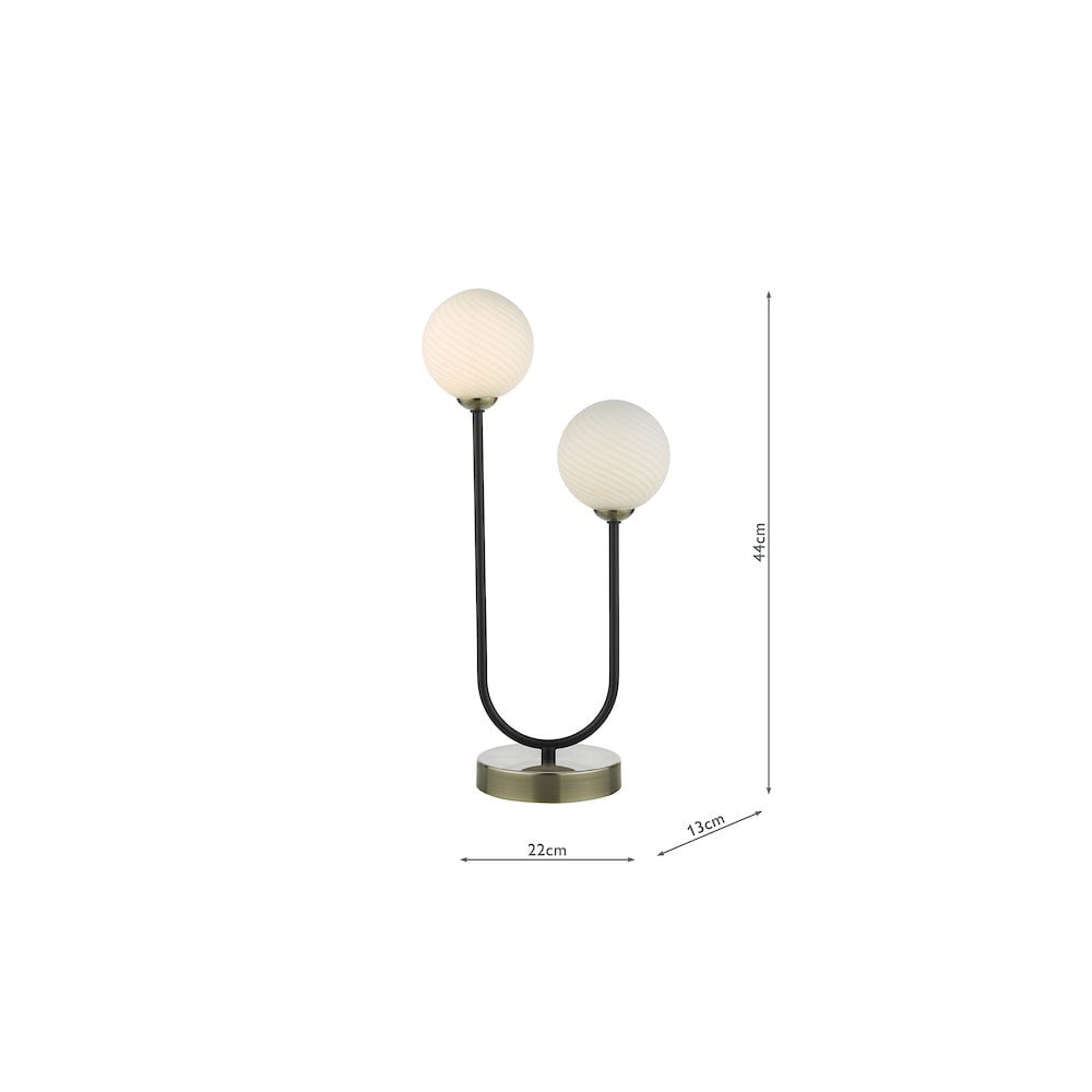 Dar DUO4275 | Duo | 2-Light Table Lamp | Antique Brass | Opal Glass