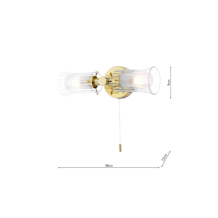 Dar ELB0935 | Elba | 2 Light Wall Light | Polished Gold Glass