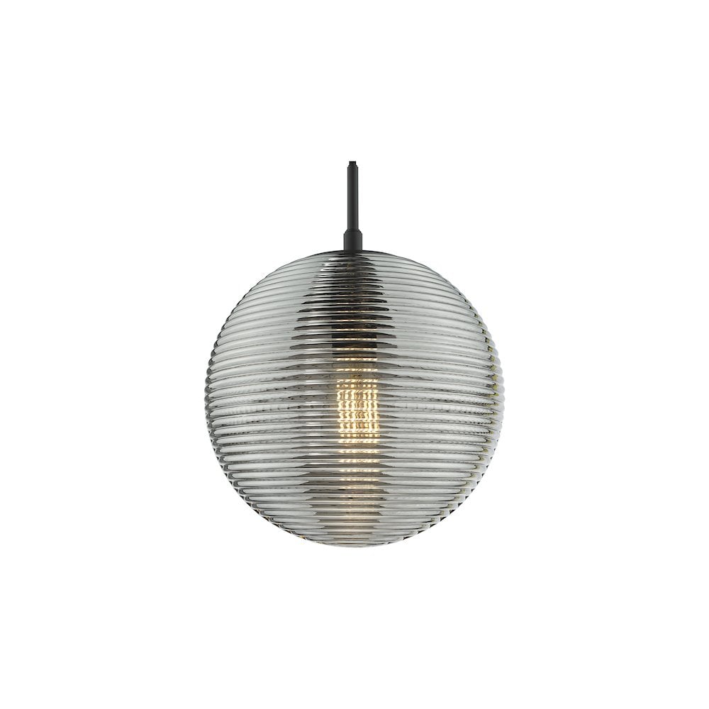 Dar EVA0122 | Evander | Single Pendant in Matt Black with Smoked Glass