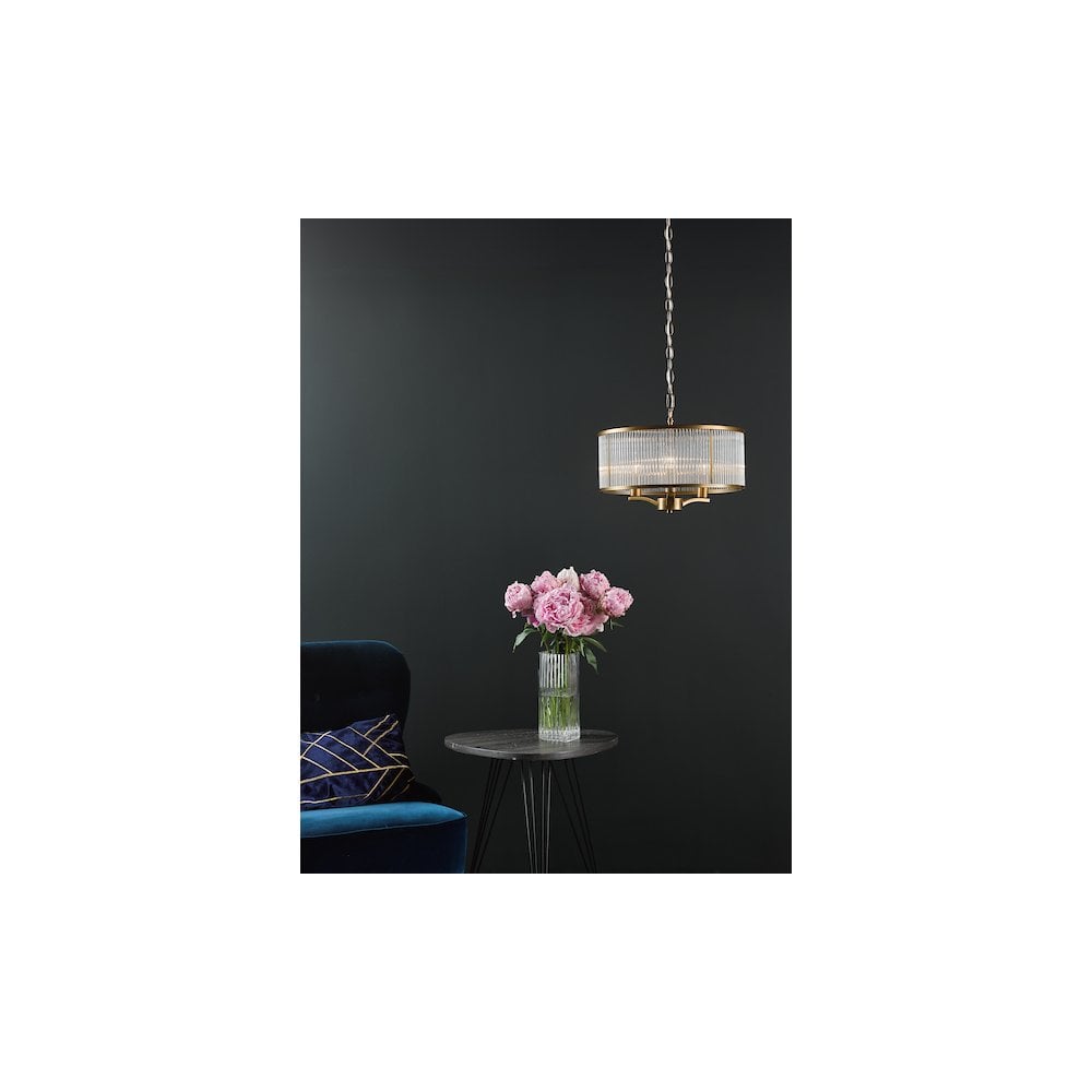 Dar EVE0363 | Evelyn | 3-Light Pendant in Antique Bronze with Glass