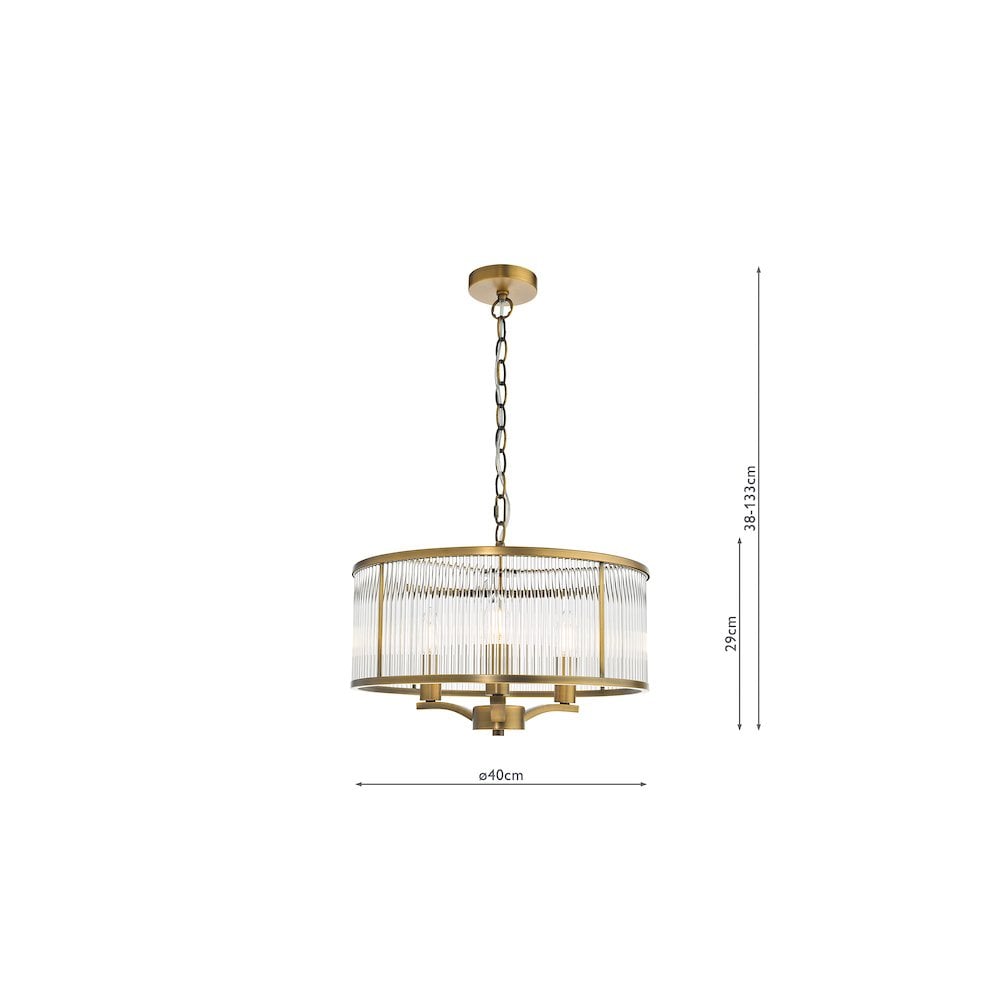 Dar EVE0363 | Evelyn | 3-Light Pendant in Antique Bronze with Glass