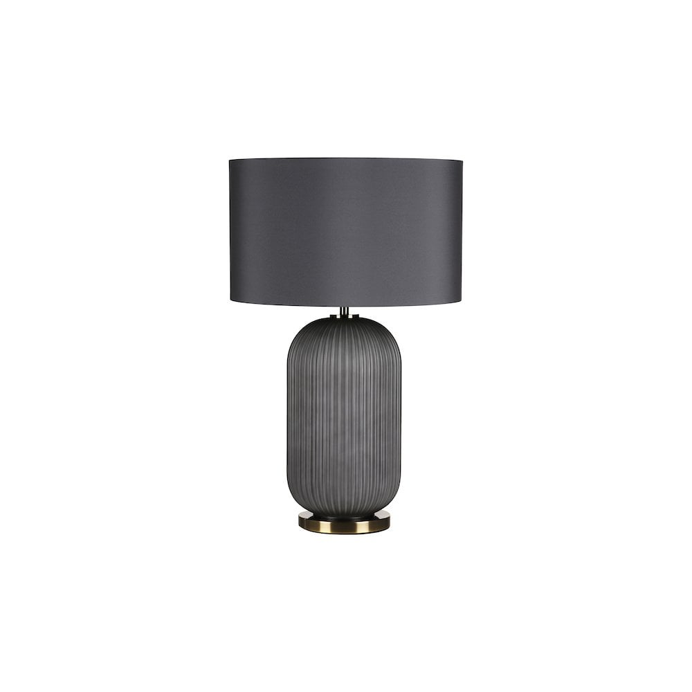 Dar HEL4239 | Helicon Table Lamp | Grey Ribbed Glass & Antique Brass