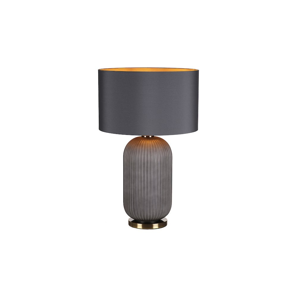 Dar HEL4239 | Helicon Table Lamp | Grey Ribbed Glass & Antique Brass