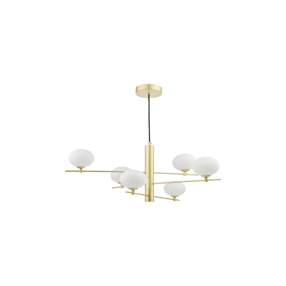 Dar JAS0635 | Jasper 6 Light Pendant | Satin Gold and Opal Glass