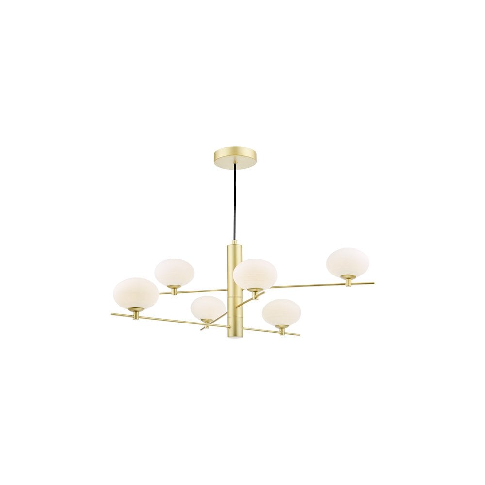 Dar JAS0635 | Jasper 6 Light Pendant | Satin Gold and Opal Glass