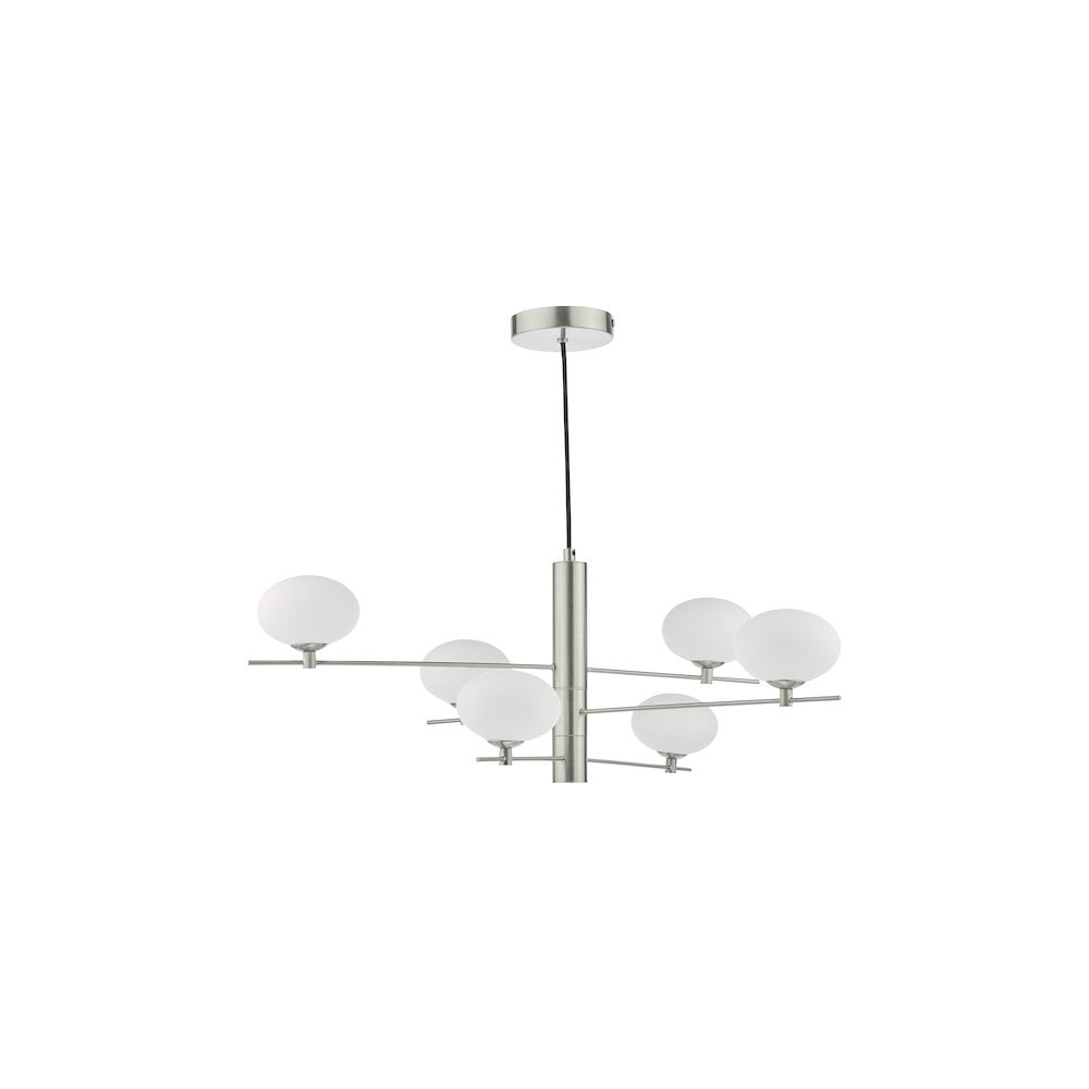 Dar JAS0646 | Jasper 6 Light Pendant | Satin Nickel and Opal Glass