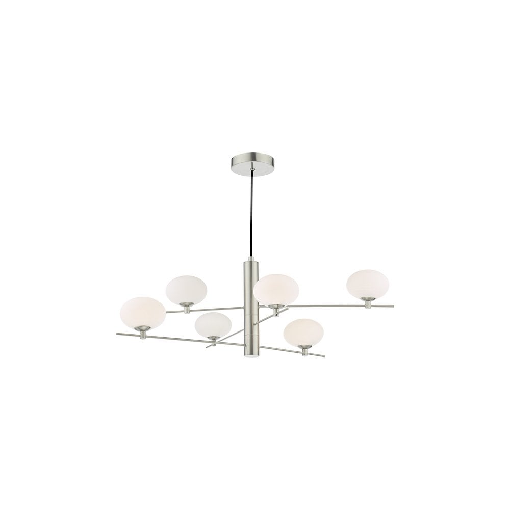 Dar JAS0646 | Jasper 6 Light Pendant | Satin Nickel and Opal Glass