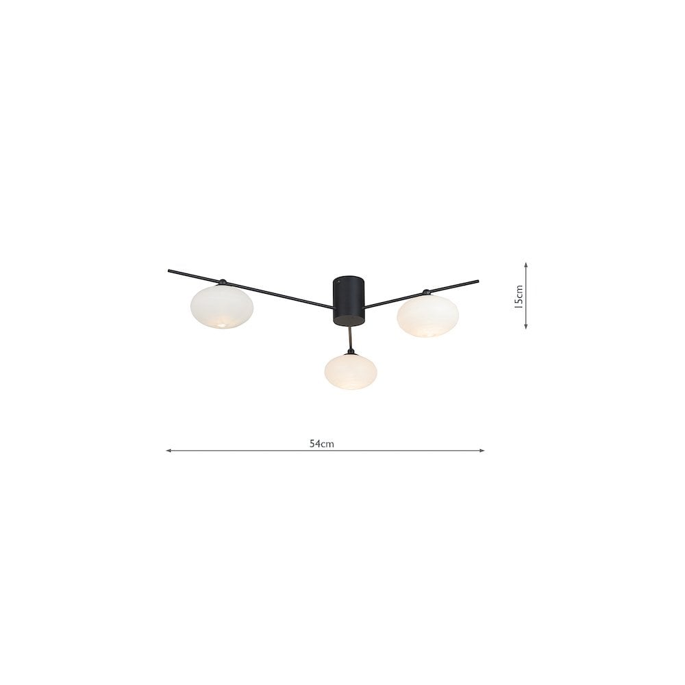 Dar JAS5322 | Jasper 3 Light Semi Flush | Matt Black Opal Glass