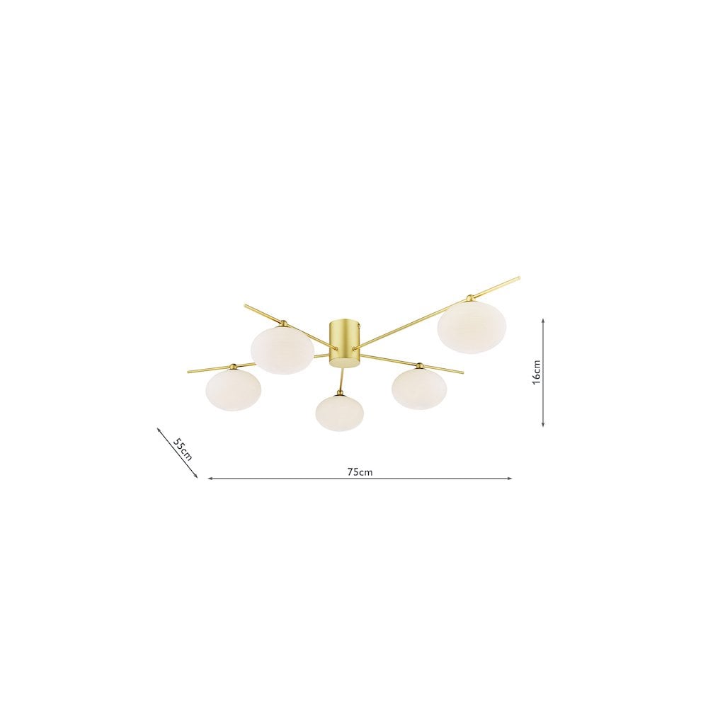 Dar JAS5435 | Jasper | 5 Light Semi-Flush Ceiling Light | Satin Gold