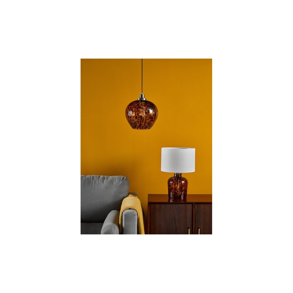 Dar LEA0106 | Leandra Pendant | Tortoiseshell Glass with Antique Brass