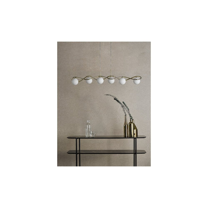 Dar LYS6235 | Lysandra 6-Light Bar Pendant | Polished Gold & Opal Glass