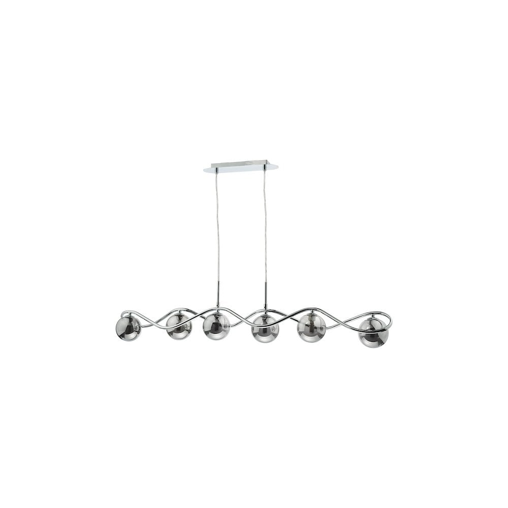 Dar LYS6250 | Lysandra 6-Light Bar Pendant | Polished Chrome & Smoked Glass