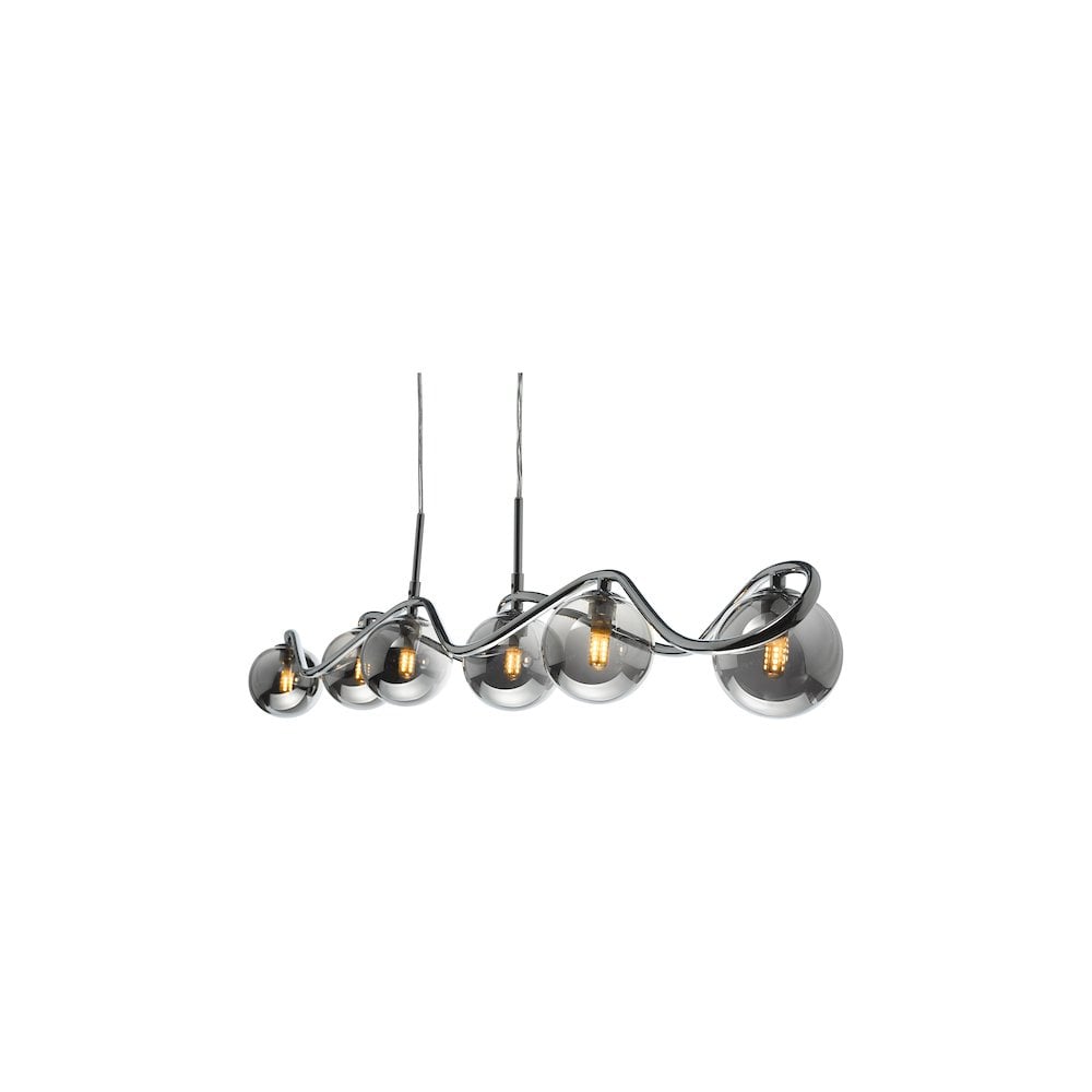 Dar LYS6250 | Lysandra 6-Light Bar Pendant | Polished Chrome & Smoked Glass