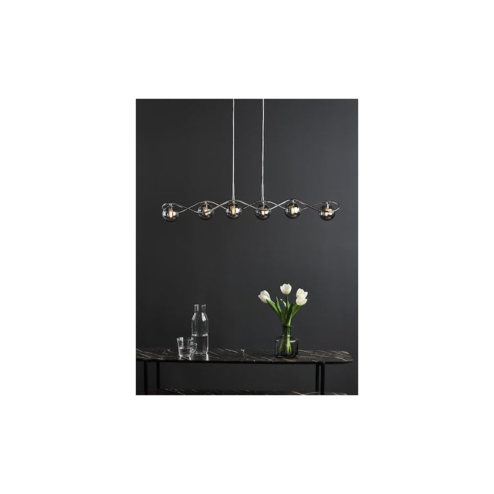 Dar LYS6250 | Lysandra 6-Light Bar Pendant | Polished Chrome & Smoked Glass