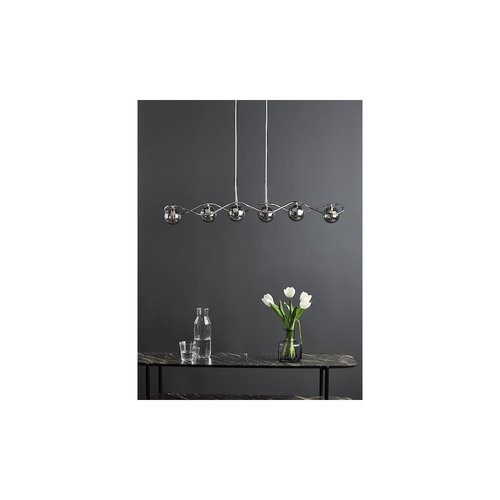 Dar LYS6250 | Lysandra 6-Light Bar Pendant | Polished Chrome & Smoked Glass