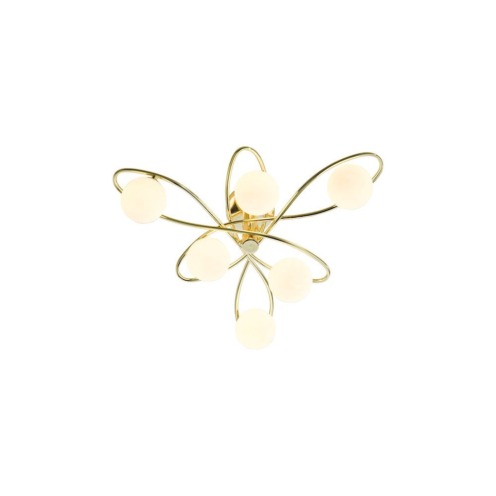 Dar LYS6435 | Lysandra 6-Light Semi-Flush | Polished Gold & Opal Glass