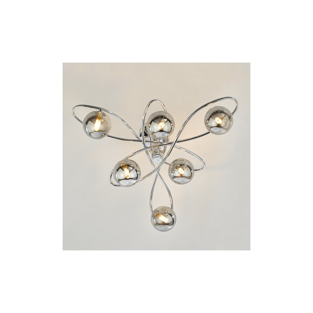 Dar LYS6450 | Lysandra 6-Light Semi-Flush | Polished Chrome & Smoked Glass