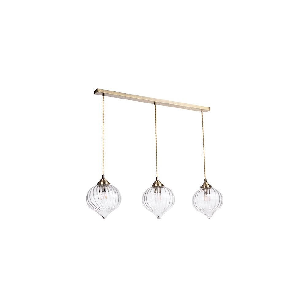 Dar MYA0375 | Mya | 3-Light Bar Pendant in Antique Brass and Glass