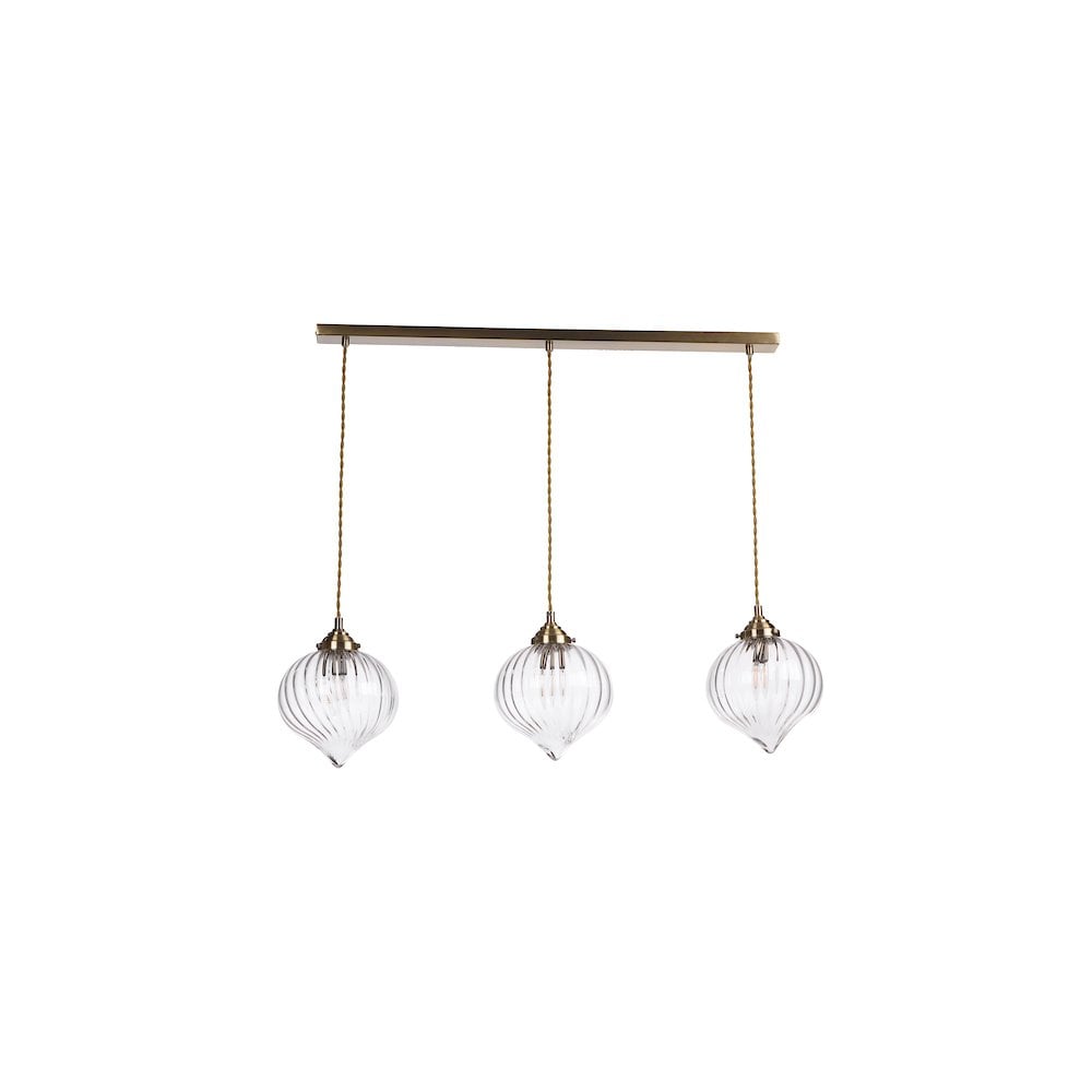 Dar MYA0375 | Mya | 3-Light Bar Pendant in Antique Brass and Glass