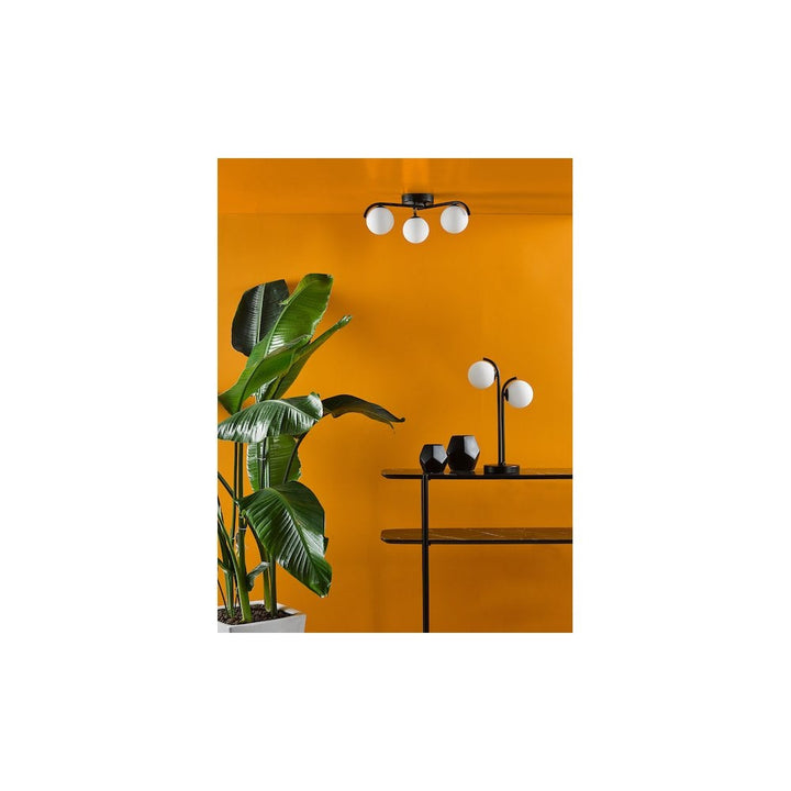 Dar ORL4222 | Orlena 2 Light Table Lamp | Matt Black & Opal Glass