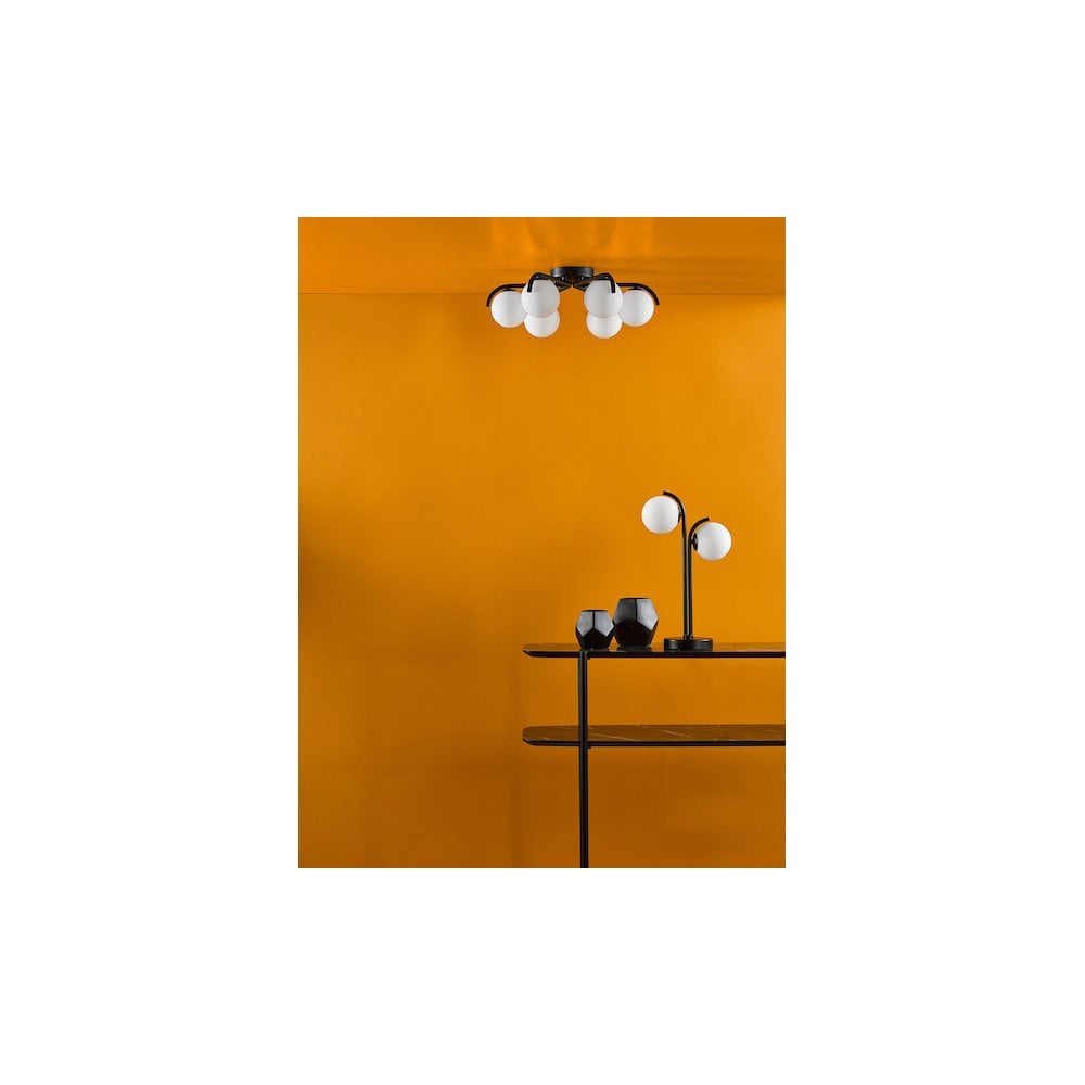 Dar ORL6422 | Orlena 6 Light Semi-Flush | Matt Black & Opal Glass