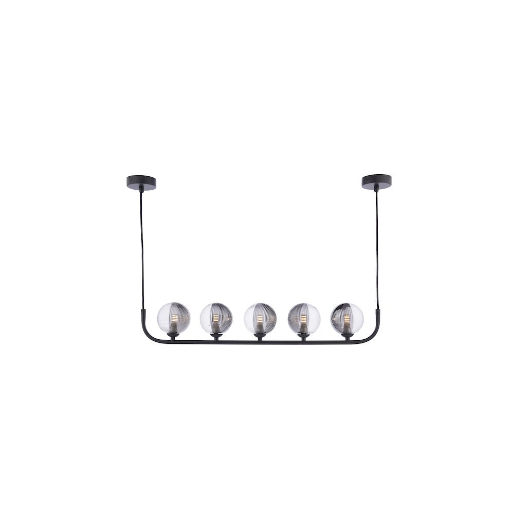 Dar Lighting CRA0522-18 | Cradle | 5 Light Bar Pendant | Matt Black & Ribbed Glass