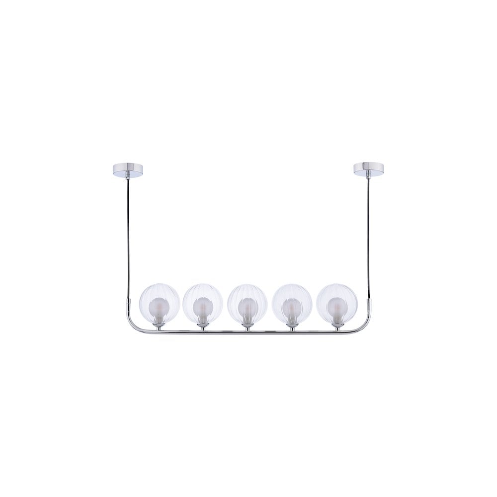 Dar Lighting CRA0550-20 | Cradle | 5 Light Bar Pendant | Polished Chrome & Ribbed Glass
