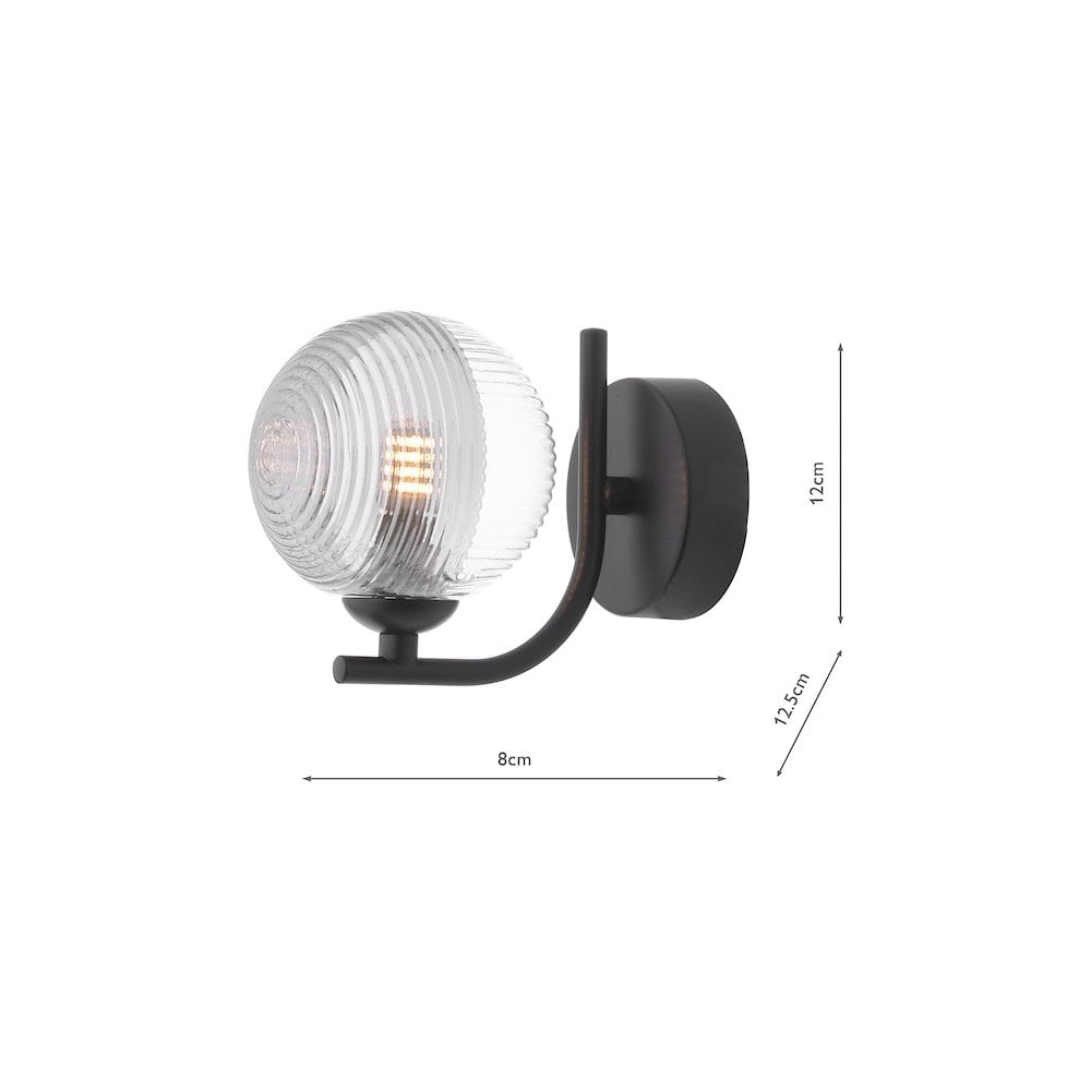 Dar Lighting CRA0722-18 | Cradle Wall Light | Matt Black & Ribbed Glass