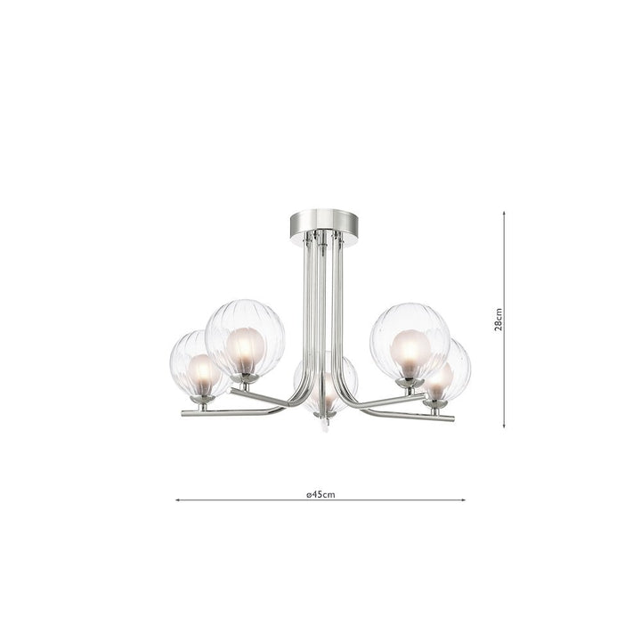 Dar CRA5450-20 | Cradle Semi-Flush Light | Chrome & Ribbed Glass