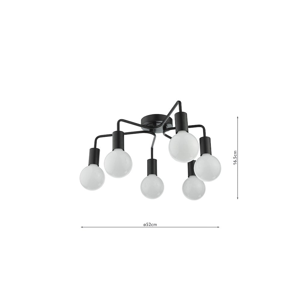 Dar Lighting DEN0622 | Dena 6-Light Flush Ceiling Light | Matt Black