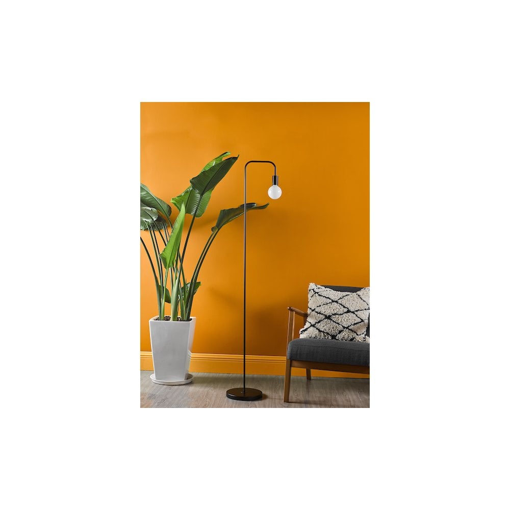 Dar DEN4922 | Dena Minimalist Floor Lamp | Matt Black with Foot Switch