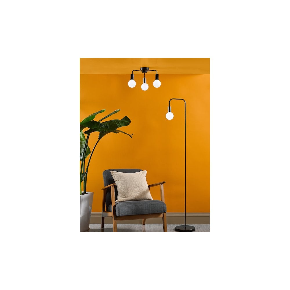 Dar DEN5322 | Dena | 3-Light Semi-Flush Ceiling Fixture | Matt Black