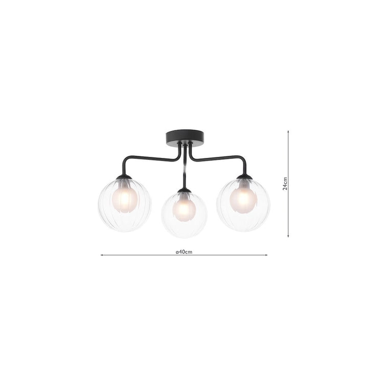 Dar FEY0322-20 | Feya | 3-Light Semi-Flush | Matt Black | Clear/Opal Glass