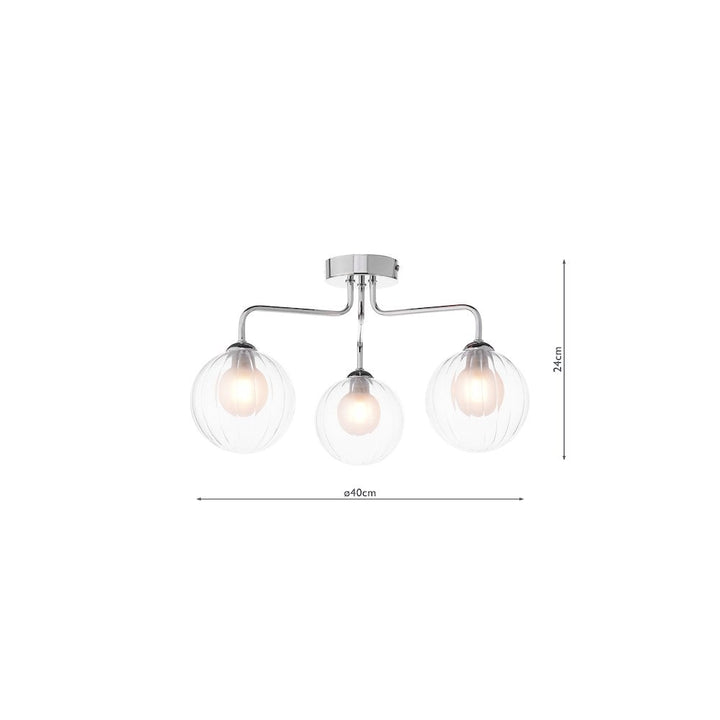 Dar FEY0350-20 | Feya | 3-Light Semi-Flush | Polished Chrome | Clear/Opal Glass