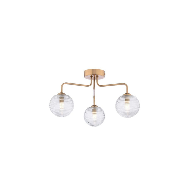 Dar FEY0363-08 | Feya | 3-Light Semi-Flush | Antique Bronze | Ribbed Glass