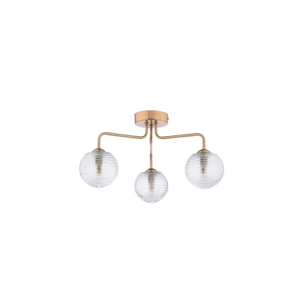 Dar FEY0363-08 | Feya | 3-Light Semi-Flush | Antique Bronze | Ribbed Glass