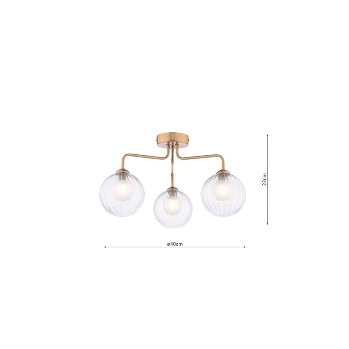 Dar FEY0363-20 | Feya | 3-Light Semi-Flush | Antique Bronze & Ribbed Glass