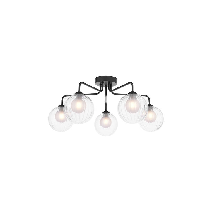 Dar FEY0522-20 | Feya | 5-Light Semi-Flush | Matt Black & Clear Ribbed Glass