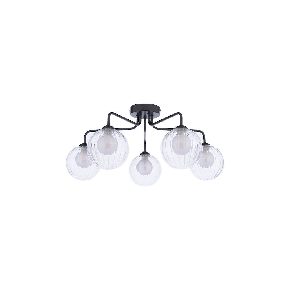 Dar FEY0522-20 | Feya | 5-Light Semi-Flush | Matt Black & Clear Ribbed Glass