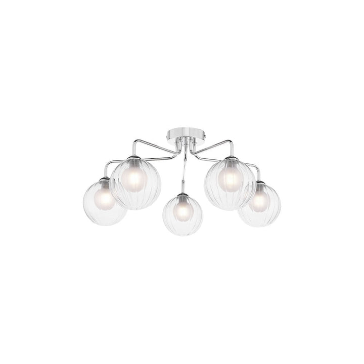 Dar FEY0550-20 | Feya | 5-Light Semi-Flush | Polished Chrome & Ribbed Glass