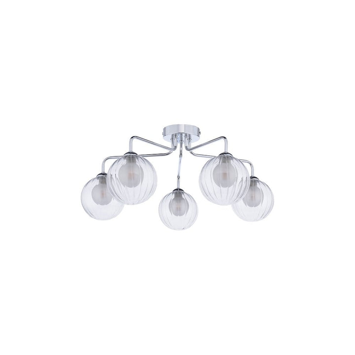 Dar FEY0550-20 | Feya | 5-Light Semi-Flush | Polished Chrome & Ribbed Glass