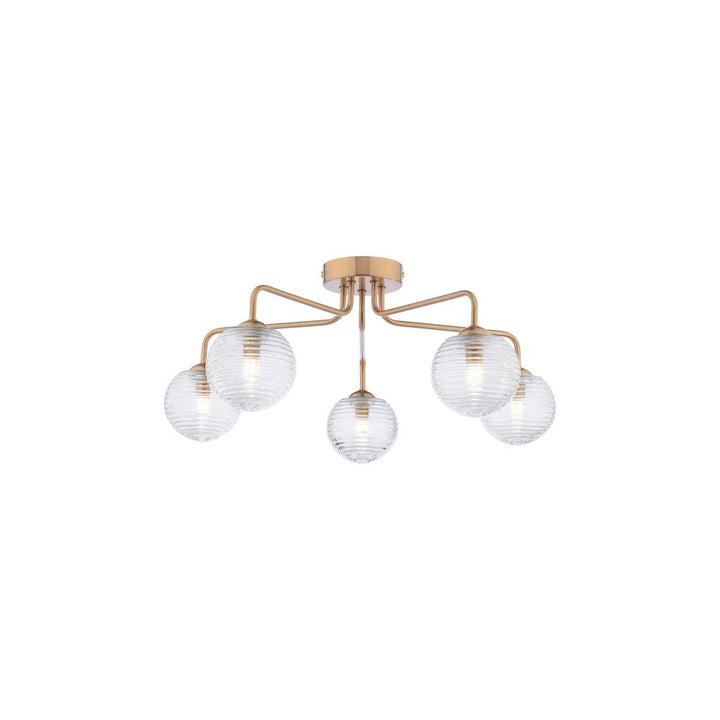 Dar FEY0563-08 | Feya | 5-Light Semi-Flush | Antique Bronze & Ribbed Glass