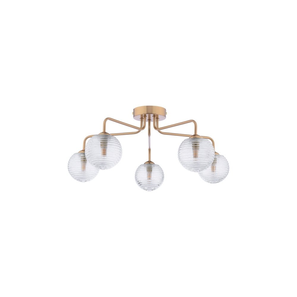 Dar FEY0563-08 | Feya | 5-Light Semi-Flush | Antique Bronze & Ribbed Glass