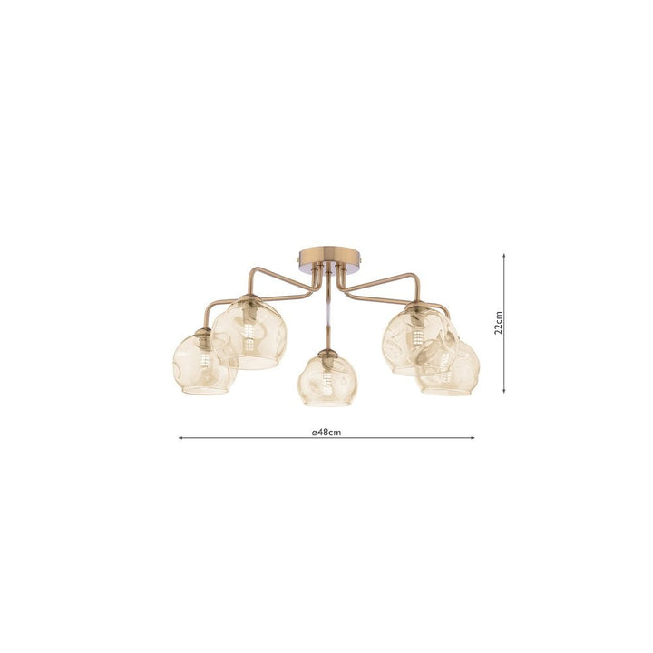 Dar FEY0563-16 | Feya 5-Light Semi-Flush | Antique Bronze & Champagne Glass