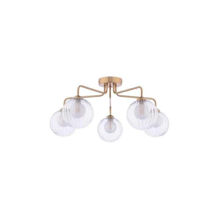 Dar FEY0563-20 | Feya | 5-Light Semi-Flush | Antique Bronze & Ribbed Glass