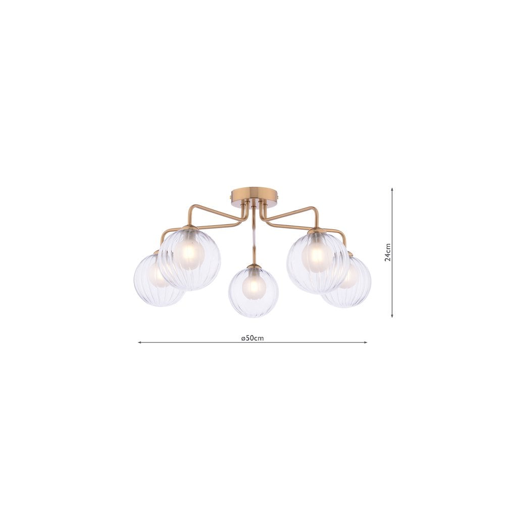 Dar FEY0563-20 | Feya | 5-Light Semi-Flush | Antique Bronze & Ribbed Glass