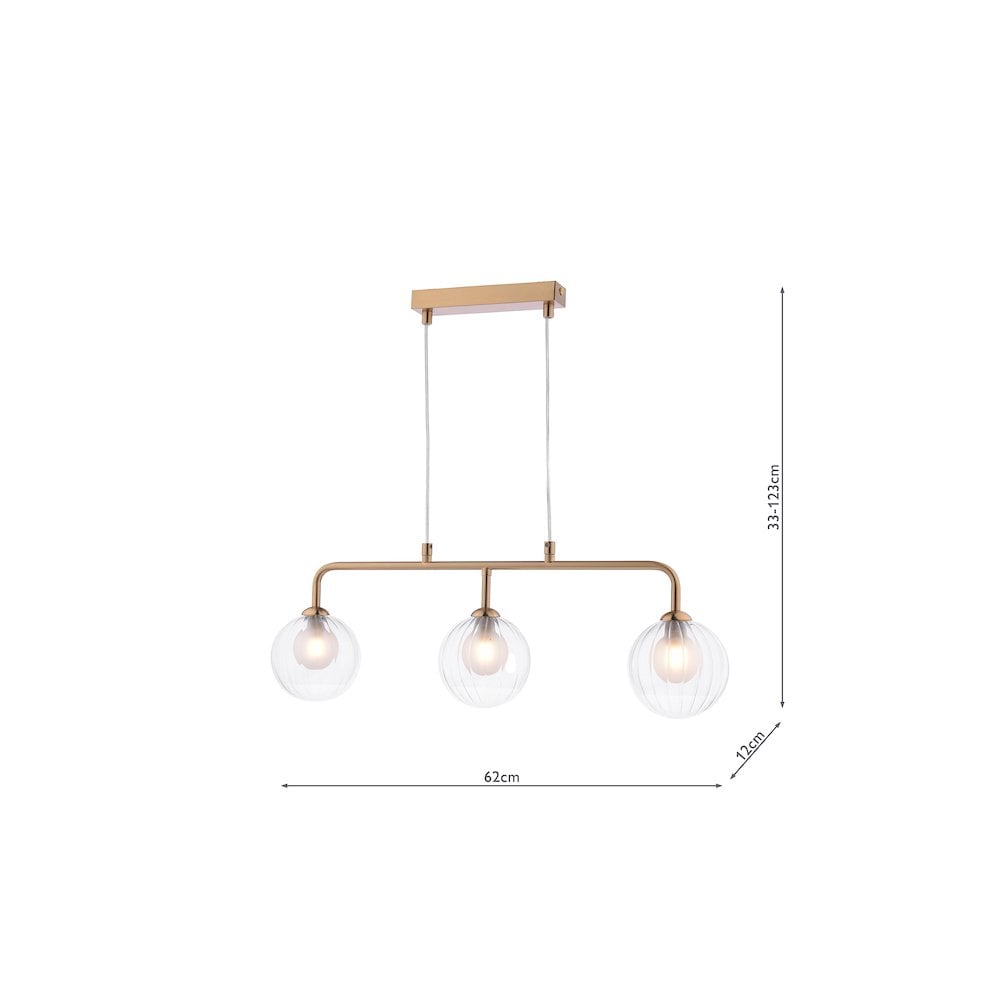 Dar FEY6263-20 | Feya | 3 Light Bar Pendant | Antique Bronze & Clear/Opal Ribbed Glass